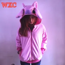 Pink stitch hoodies cosplay anime sudaderas con capucha con orejas lindo patchwork warm zip-up escudo mujeres clothing wxc