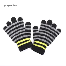 Модные теплые детские вязаные перчатки, Детские осенне-зимние перчатки с полными пальцами