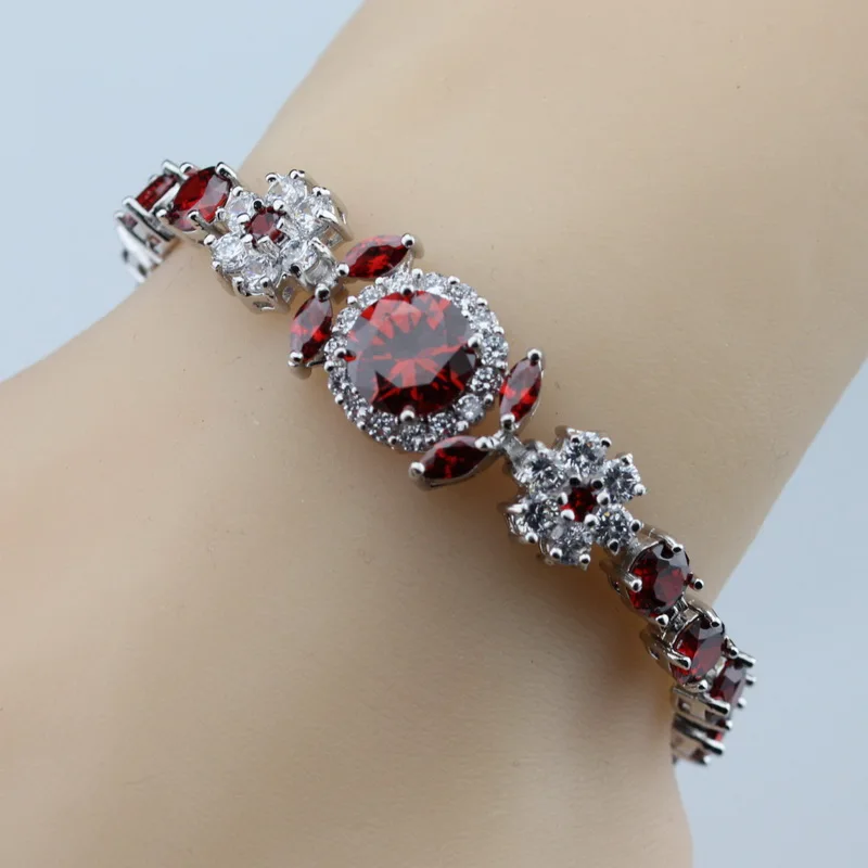Великолепный красный, гранатовый, серебряное Цвет Наложение ссылка Чиан Браслет 7 дюймов для Для женщин& Подарочная коробка B152
