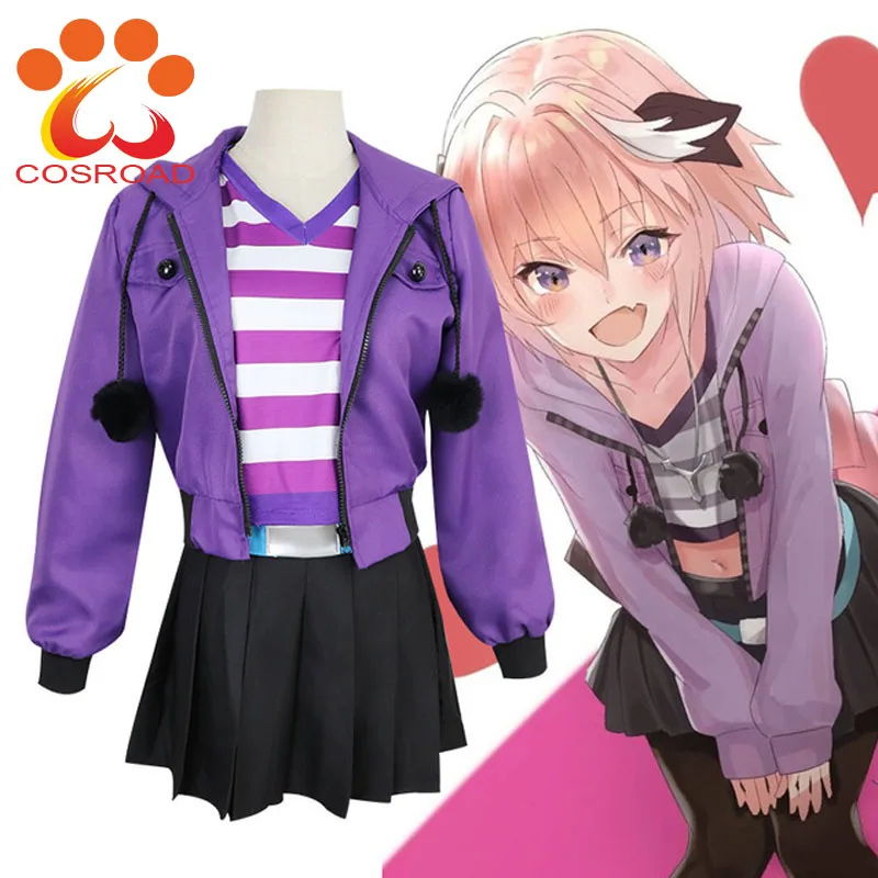 

Cosroad Fate Grand Order Apocrypha Astolfo Cosplay Costumes Pink Wig Women Purple Jacket Spring Coat for Halloween Party