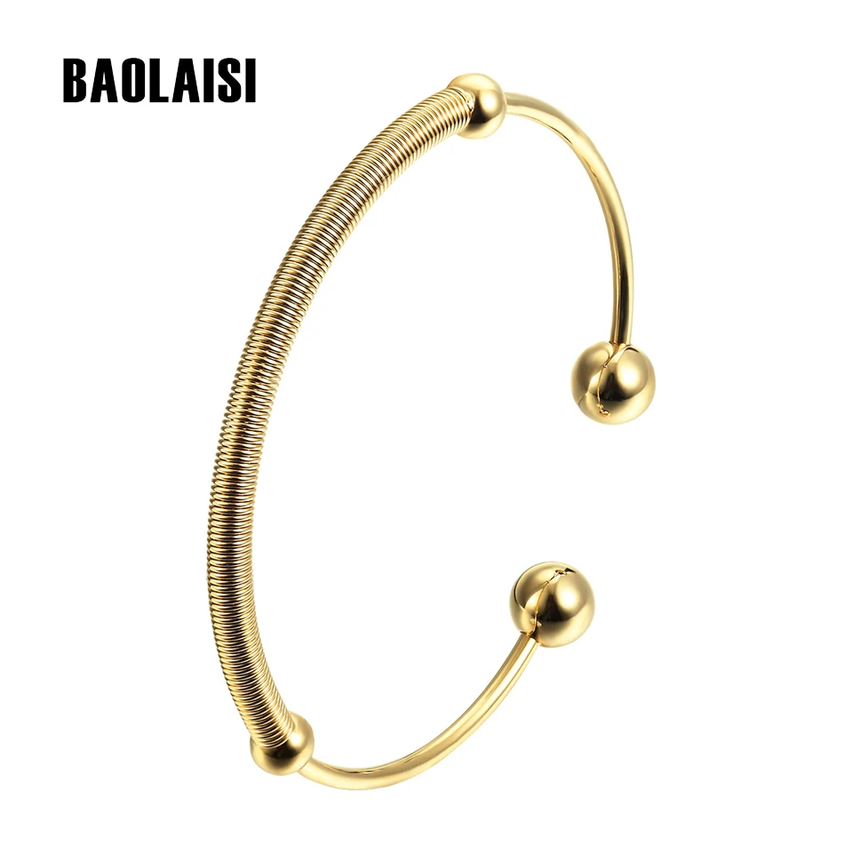 

BAOLAISI Women New Bangles Spring Frosted Shape Circle Stainless Steel Bracelets & Bangles Gold Color Bracelets Fashion Jewelry