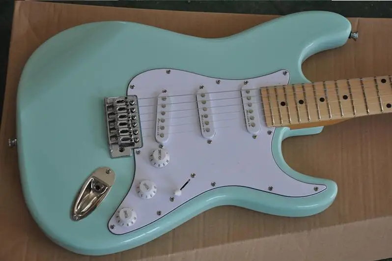 

free shipping arrival! Factory custom Light bule body electric guitar with white pickguard maple fingerboard, can be customized