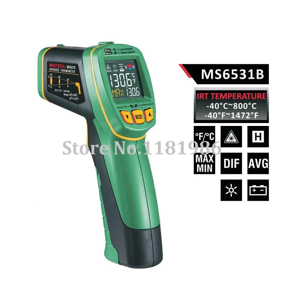 

MASTECH MS6531B Handheld Non-contact Infrared Thermometer Point Temperature Gun with K-type Thermocouple Temperature Measurement