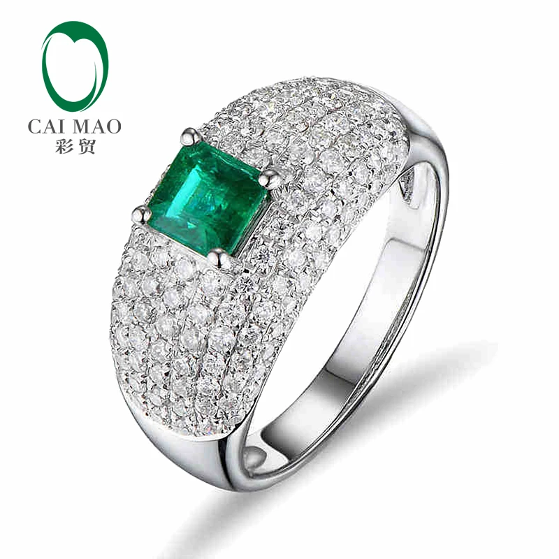 

CaiMao 0.65 ct Natural Emerald 18KT/750 White Gold 0.86 ct Round Cut Diamond Engagement Ring Jewelry Gemstone colombian