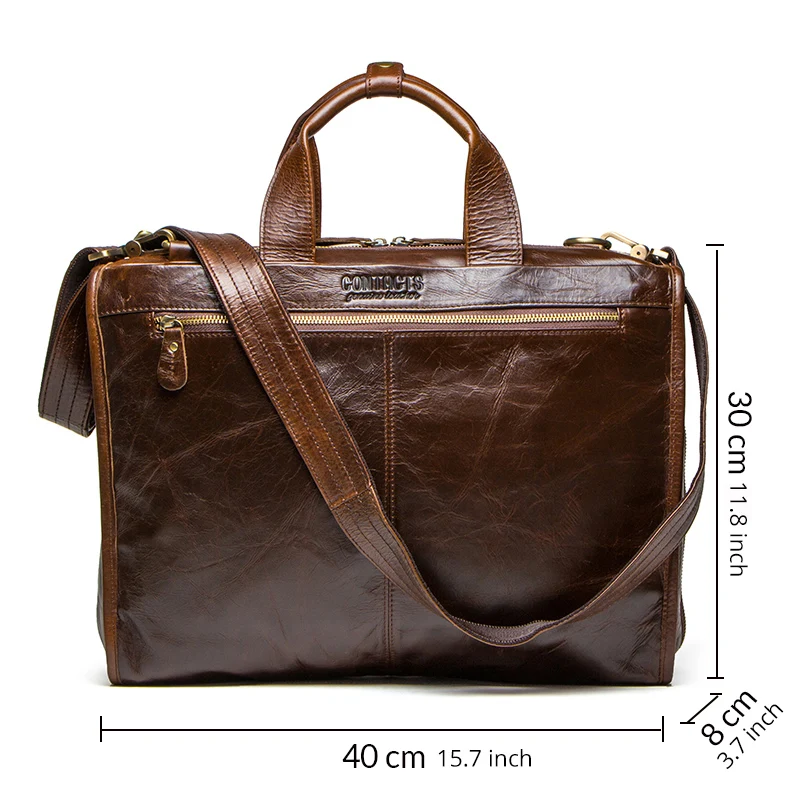  CONTACT'S Portfolios Briefcase Vintage Laptop Bag High Quality Genuine Leather Men Messenger Bags M