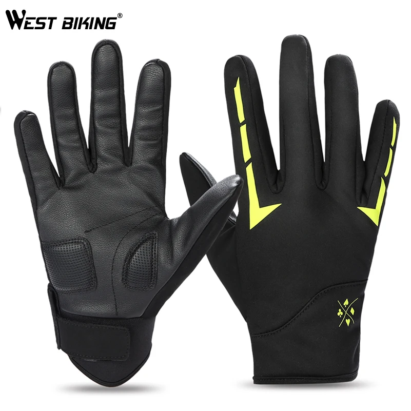 WEST BIKING перчатки для велоспорта зимние теплые флисовые велосипедные перчатки теплые лыжные перчатки с сенсорным экраном спортивные мужские и женские перчатки для горного велосипеда