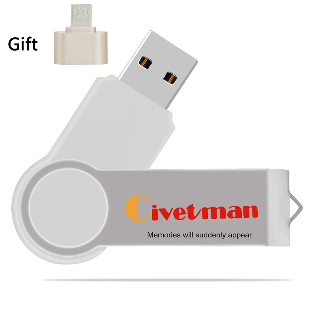 USB флеш-накопитель 32 ГБ, металлический USB 2,0, флеш-накопитель 64 ГБ, флеш-накопитель H2testw, мини-флеш-накопитель 8 ГБ, карта памяти, диск 16 Гб с OTG - Цвет: Белый