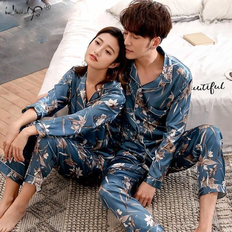 best silk pajamas Lovers Pajamas Couple Night Pijamas Silk Pajamas Nightwear Short Sleeve Top Pants Women's Pajamas Men Sleepwear Couples Matching mens tall pajama pants