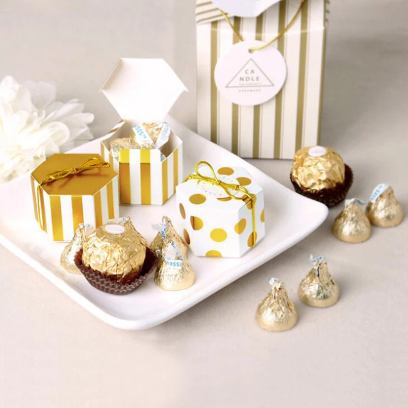 50 шт в горошек Полосатый Узор шоколадная Милая коробка для сладостей сувенир для свадебной вечеринки сумка