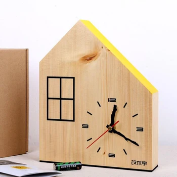 

Creative Home Decorative Wooden Table Clock Silent Non Ticking for Kids Room Living Room Battery Operated Lovely Cartoon Clocks