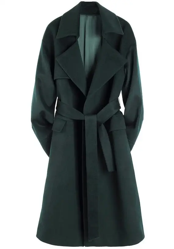 Autumn And Winter long cashmere woolen coat female fashion dark green