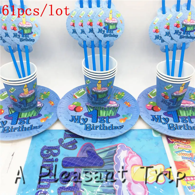 61pcs/lot Boy first birthday party tableware combination childrens