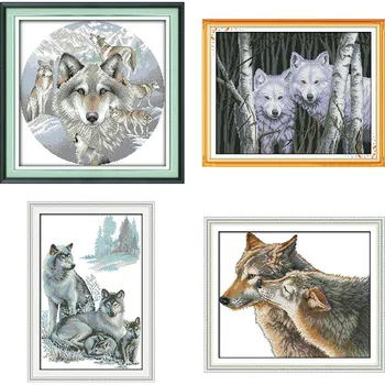 

Joy Sunday Cross-stitch embroidery kits, cross stitch kit, Needlework, Print Snow wolf seam mulina canvas for embroidery