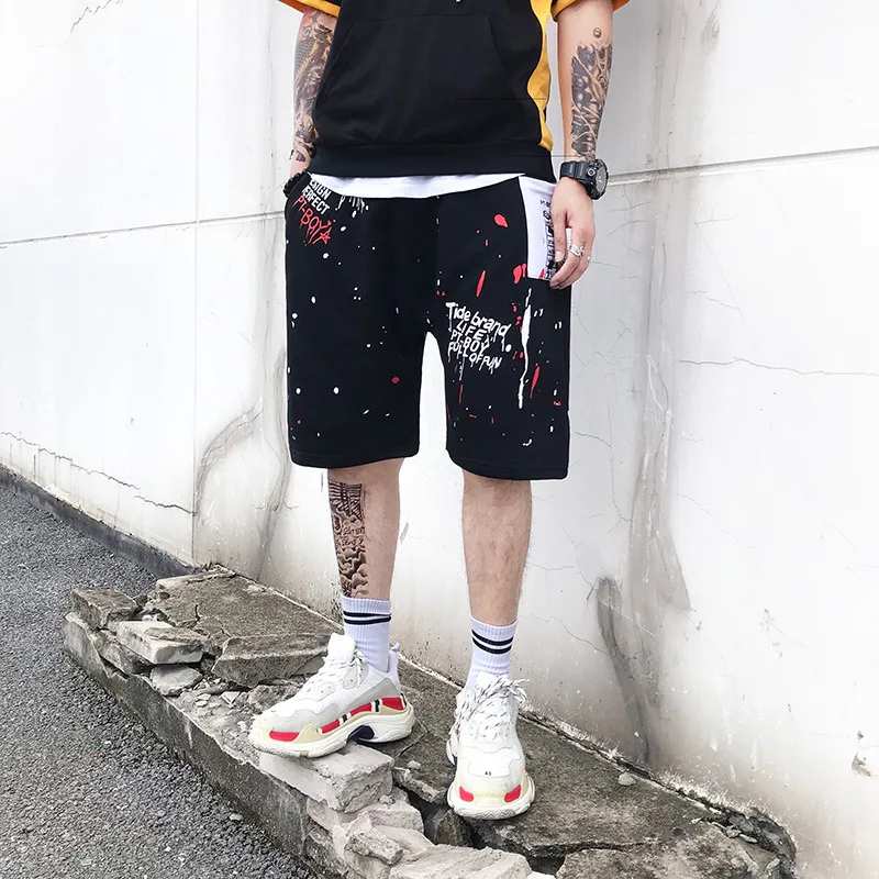 Летние шикарные уличные шорты для Скейтборда для уличного танца BBOY Splash Ink свободные спортивные хип-хоп Шорты повседневные шорты для мужчин