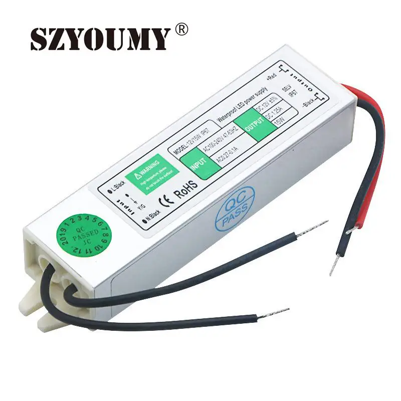 

SZYOUMY AC 100-240V to DC12V 15W Waterproof Led Driver Transformer Power Supply Adapter Electronic Outdoor IP68 Led Strip Lamp