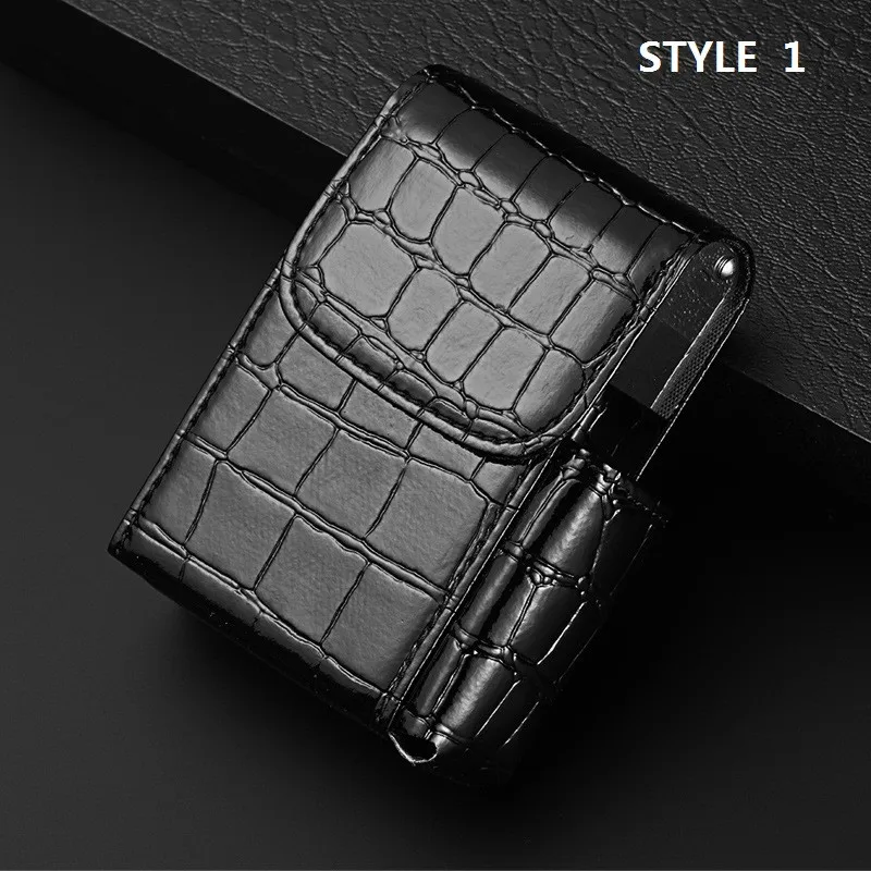 

High Quality Leather Cigarette Lighter Cigarette Box hold 20pcs Cigarettes Business men Cigar Case Gadget For Smoker Smoke Tools
