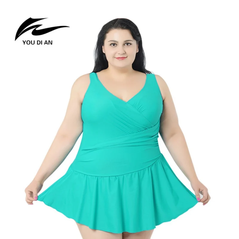 

2017 Women Summer Sexy Solid Colors One-Piece Skirt Push Up Big Size Swimsuit Swimwear Plus Size 2XL-6XL
