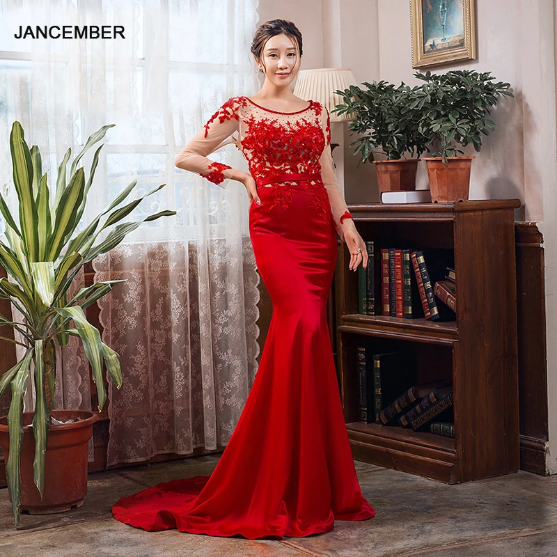 J66640 Jancember Mermaid Evening Dress For Women 2019 Red Long