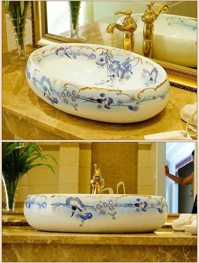 Oval Shape Ceramic Artistic Lavabo Bathroom Sink Wash Basin Art Counter Top basin sink lavabo sinks ceramic round wash basin (2)