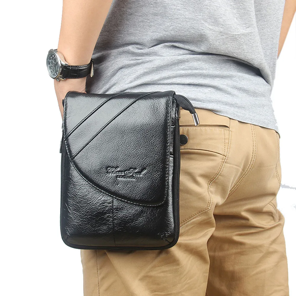 

New Men's fashion Genuine Leather Cowhide Fanny Waist Bag Phone Case Shoulder Messenger Bag Waist Pack Hook Belt Bag