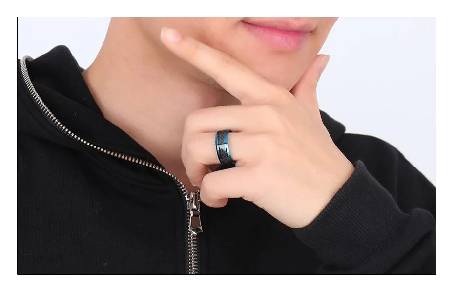 Meaeguet Trendy 8MM Blue Tungsten Wedding Bands For Men With Black Carbon Fiber Tungsten Carbide Ring Jewelry USA Size (3)