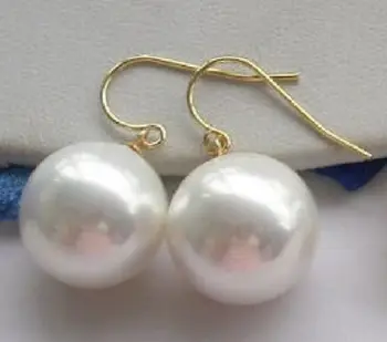 

REAL 16MM WHITE ROUND AAA++ SOUTH SEA SHELL PEARL DANGLE EARRING 14KGP