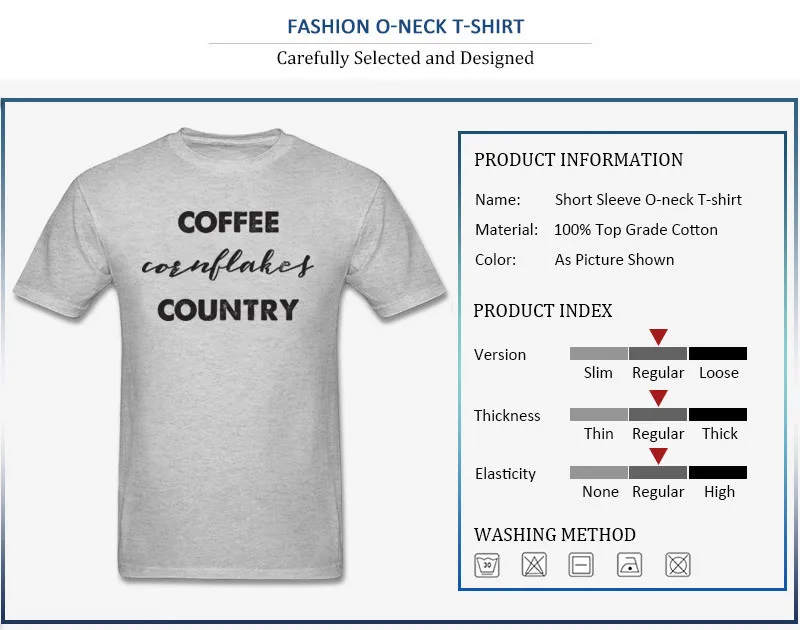 Coffee Cornflakes Country T-Shirt Short Sleeve Custom Funny Men Lovers Day Tops Tees Custom Tee Shirt Crew Neck Pure Cotton Coffee Cornflakes Country