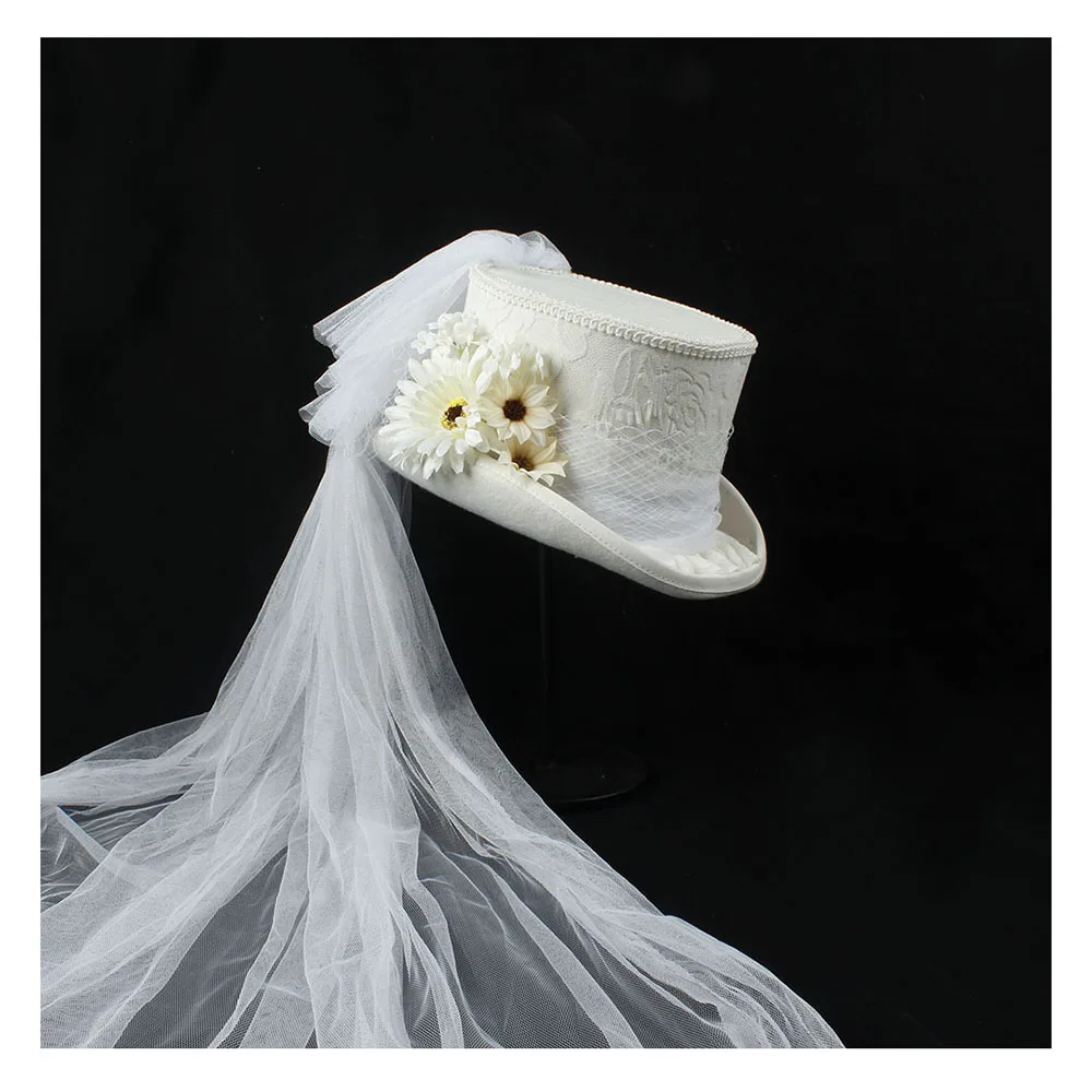

4 Size White Wool Women Bride Fedora Top Hat Lady Mesh Steampunk Beaver Mesh Party Wedding Hat
