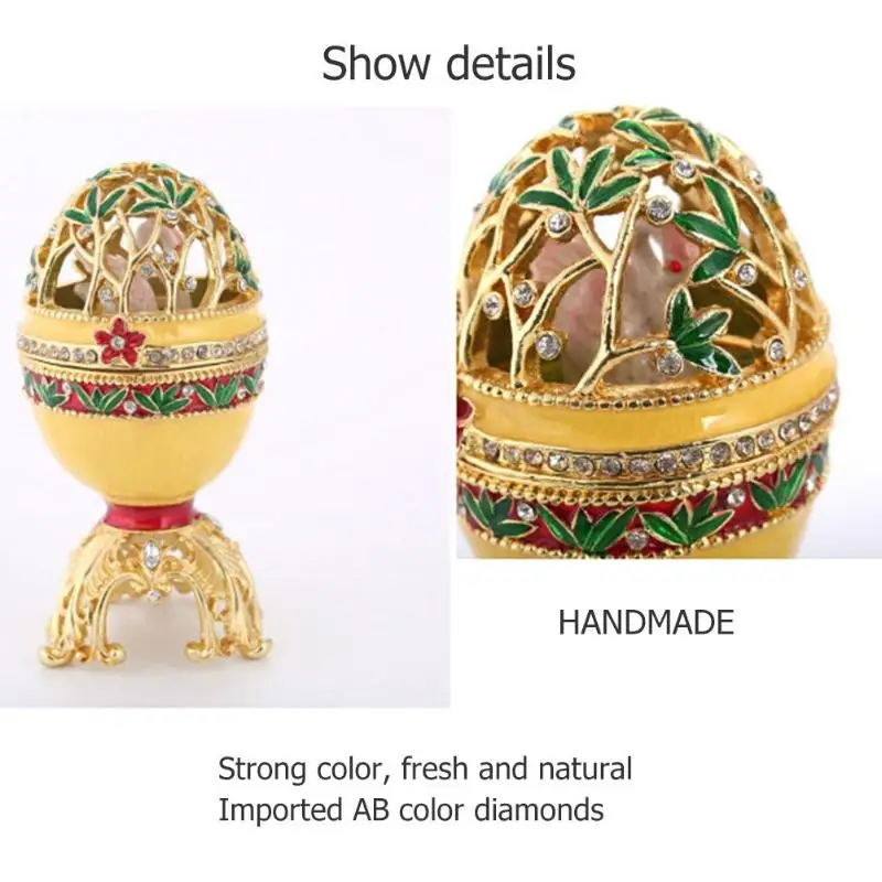 Русский Faberge яйцо Кристалл Bejeweled ювелирные изделия кольцо брелок драгоценный ящик для хранения пасхальные яйца Коллекционные сувениры Свадебный дисплей