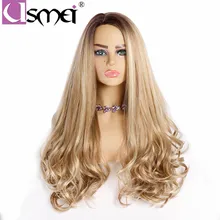 USMEI волнистые парики 2" длинный золотой парик для женщин синтетические волосы парики высокой плотности Термостойкое волокно Омбре женский парик косплей парик