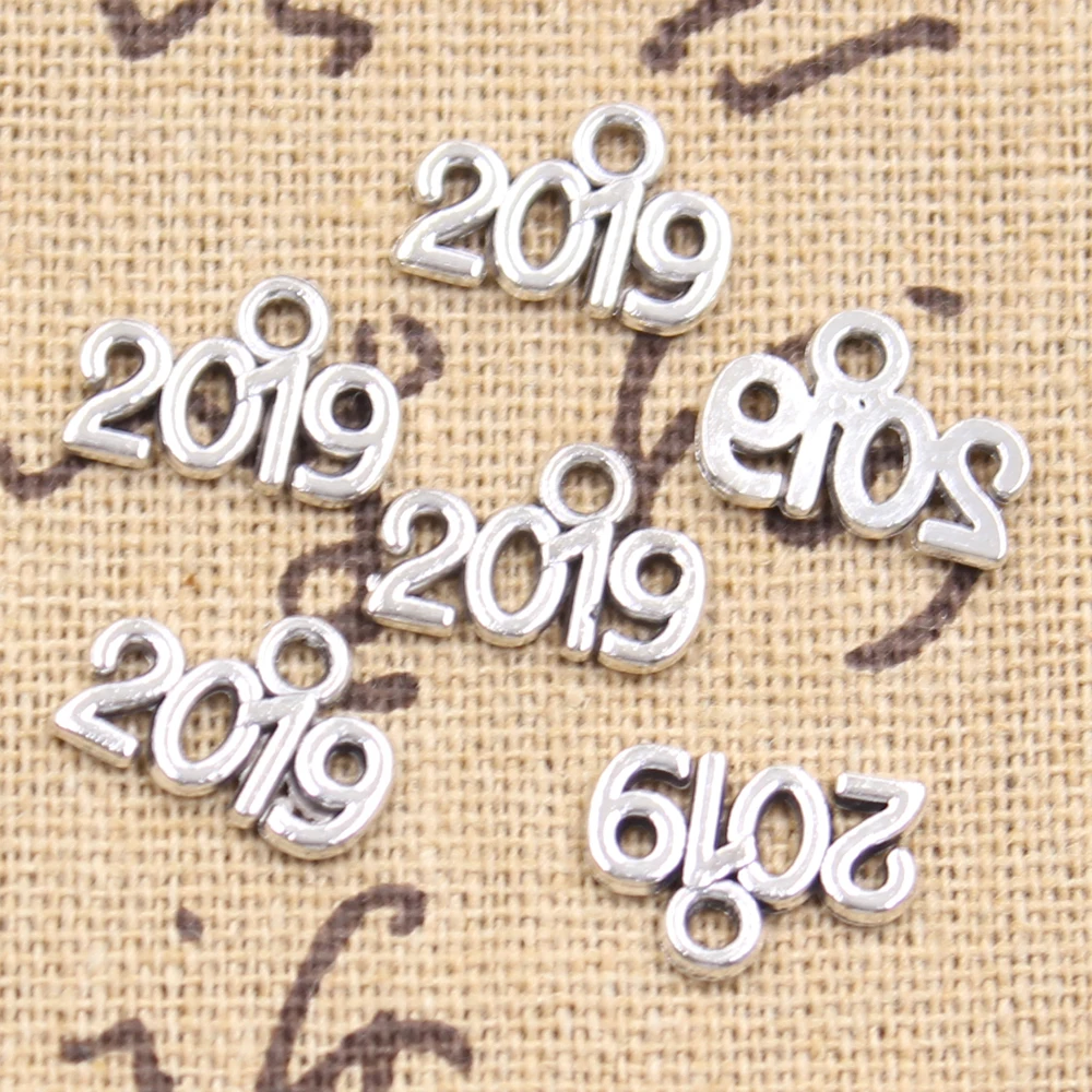 

50pcs Charms letter 2019 2020 year 13x9mm Antique Silver Pendants DIY Necklace Crafts Making Findings Handmade Tibetan Jewelry