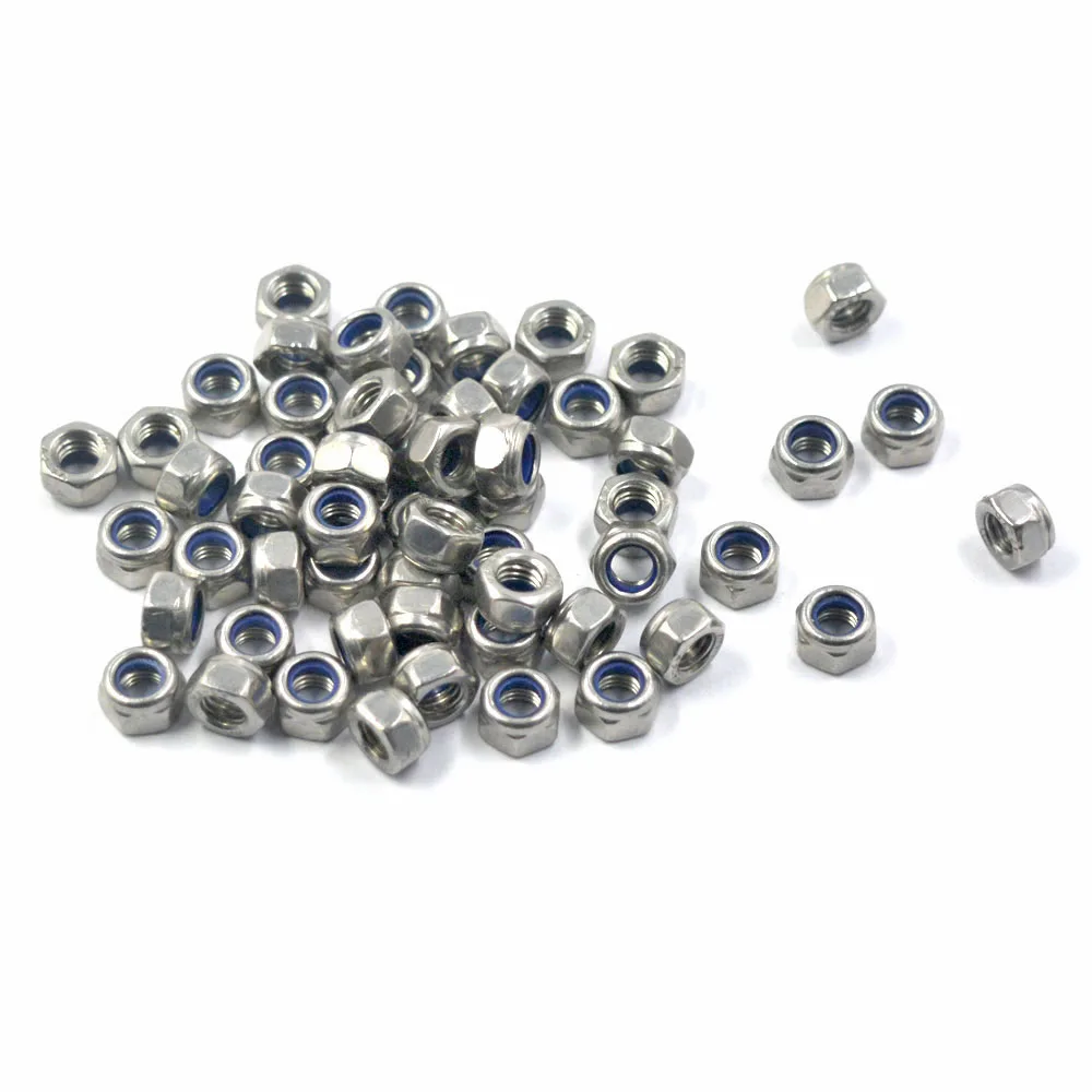 M5 Nylon Insert Hex Lock Nuts 304 Stainless steel 50pcs silver, Plain