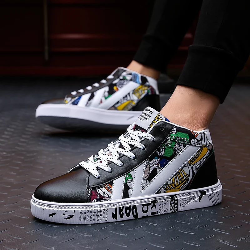  Graffiti Women Sneakers Cool Shoes High Top Boots Woman White Shoes High Top Running Shoes for Men 