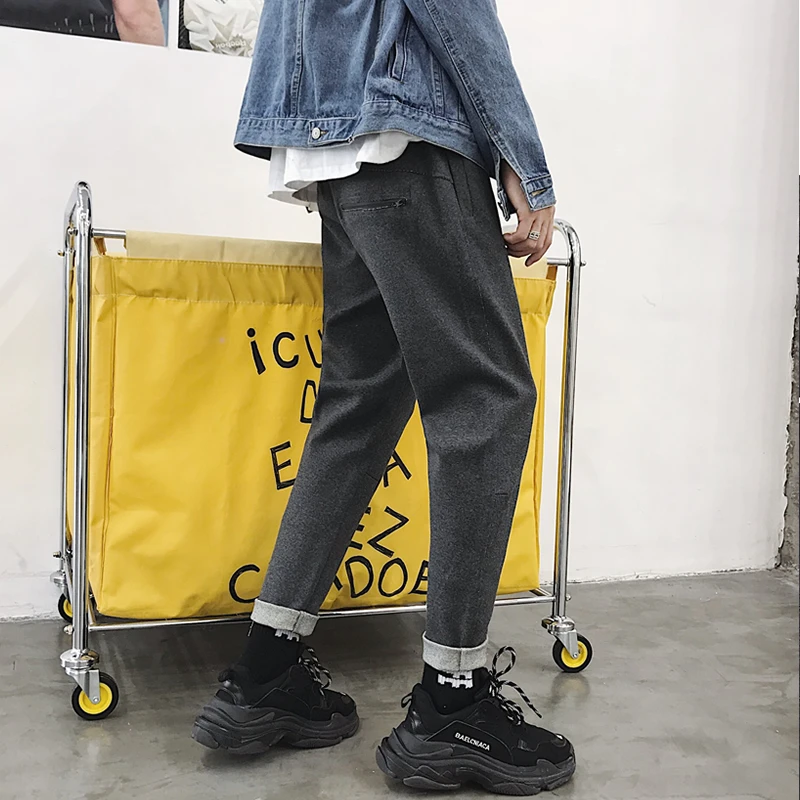 Fashion Casual Men's Trousers Spring And Autumn New S-2XL Solid Color Slim Trousers Black Gray Personality Youth Popular