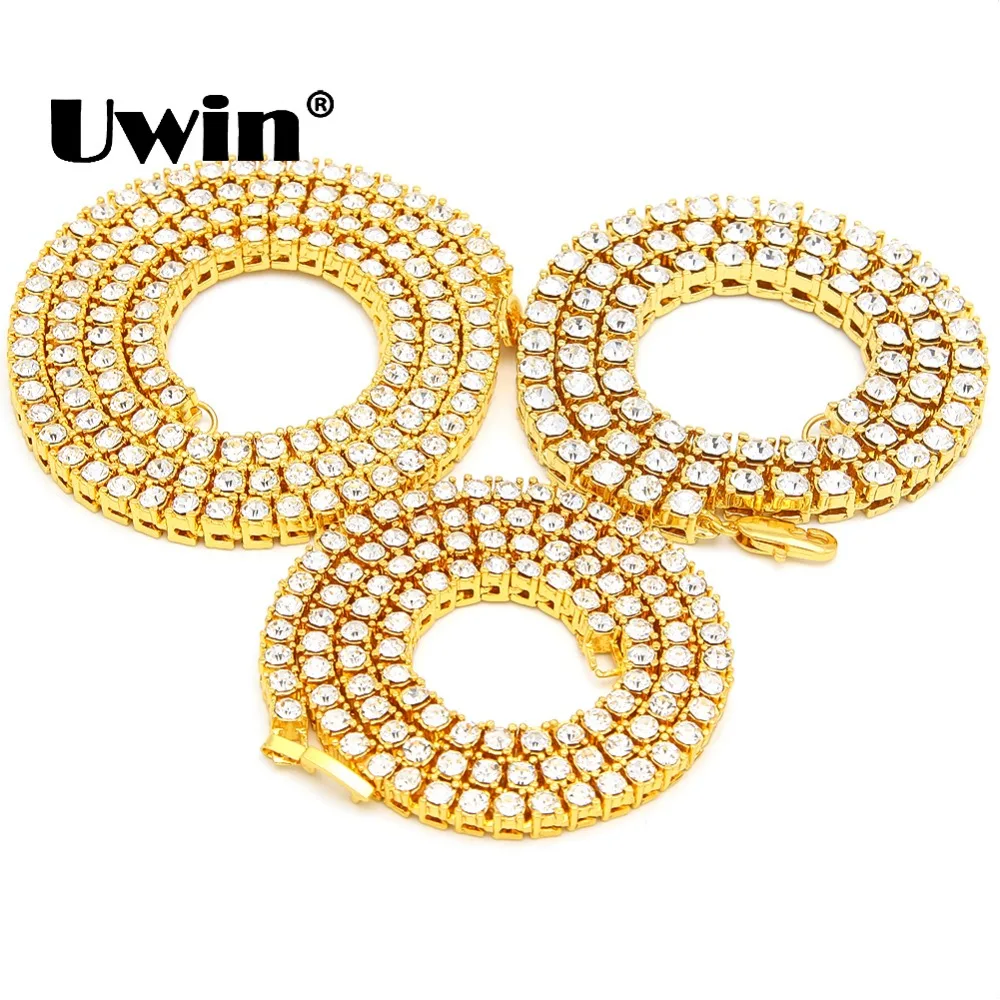 Uwin хип-хоп ожерелье Bling Iced Out Стразы ожерелье для мужчин 3 мм 4 мм 5 мм Ширина серебро/черный/розовое золото/золото 1 ряд теннисные цепи