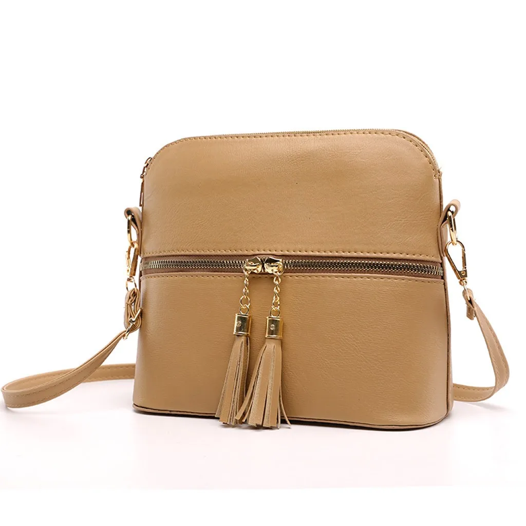 

Tassel Crossbody Bags 2019 New Women Messenger Bags Fashion Solid Color pu Leather Classic Shell Bag Shoulder Bag Handbags **3