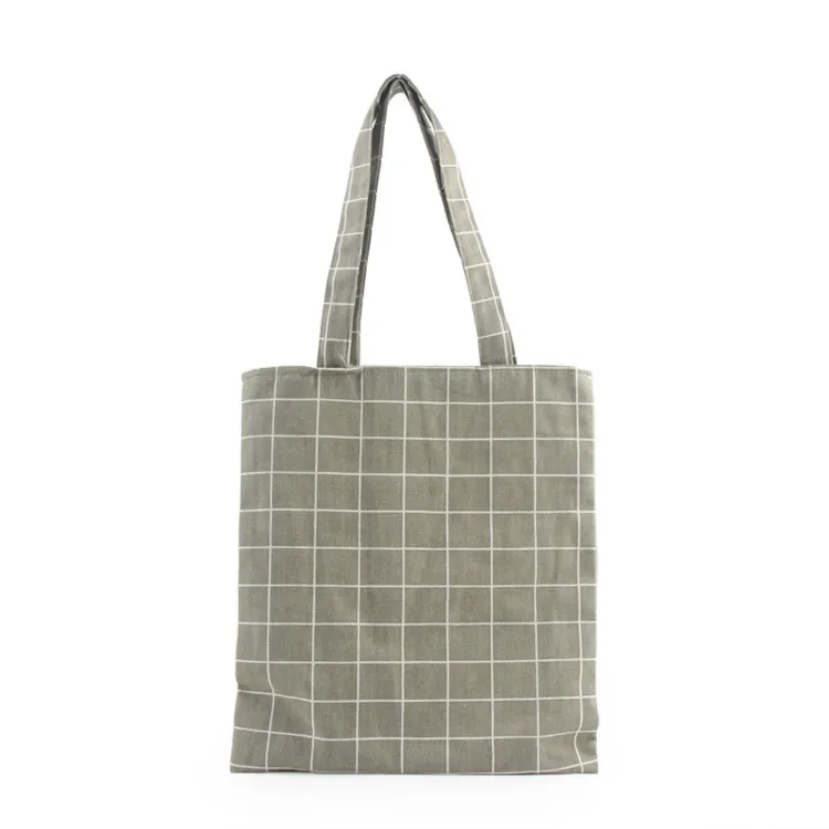 Холщовая Сумка-тоут, Повседневная пляжная сумка, для повседневного использования, Эко сумка для покупок, складная клетчатая сумка на плечо для женщин - Цвет: Серый