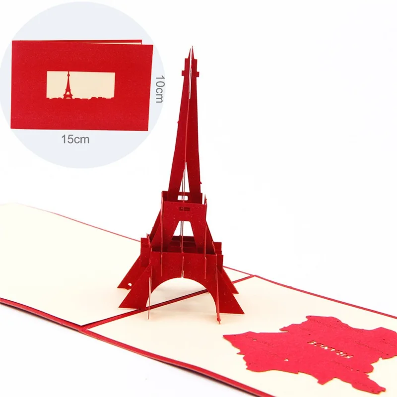 Нотр-Дам де Пари миниатюры день рождения 3D карты Карта мира аттракционы деловые приглашения карты мальчик подарки туристическая открытка - Цвет: Eiffel Tower  red
