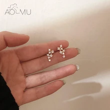 AOMU, Корея, простые, блестящие, Кристальные, Звездные, необычные, золотые, металлические, имитированные жемчугом, стразы, циркон, серьги-гвоздики для женщин, вечерние, ювелирные изделия