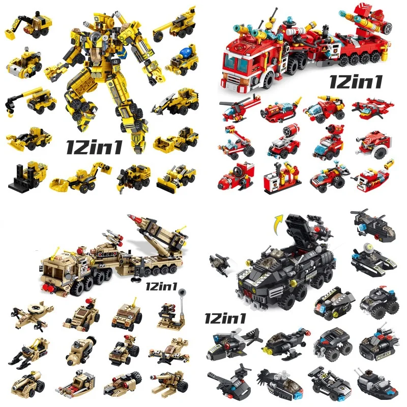 12 In 1 Transformation Engineering Vehicle Military DIY Model Building Blocks Kit Education Toys Kids Gifts Legoings