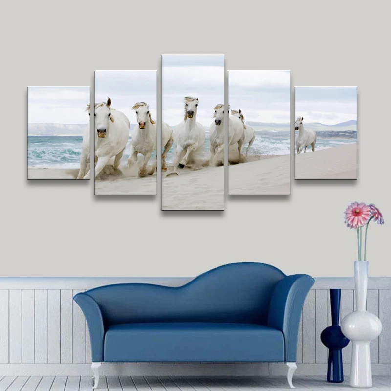 5 pieces high-definition print horse canvas oil painting poster and wall art living room picture B-047 (4)