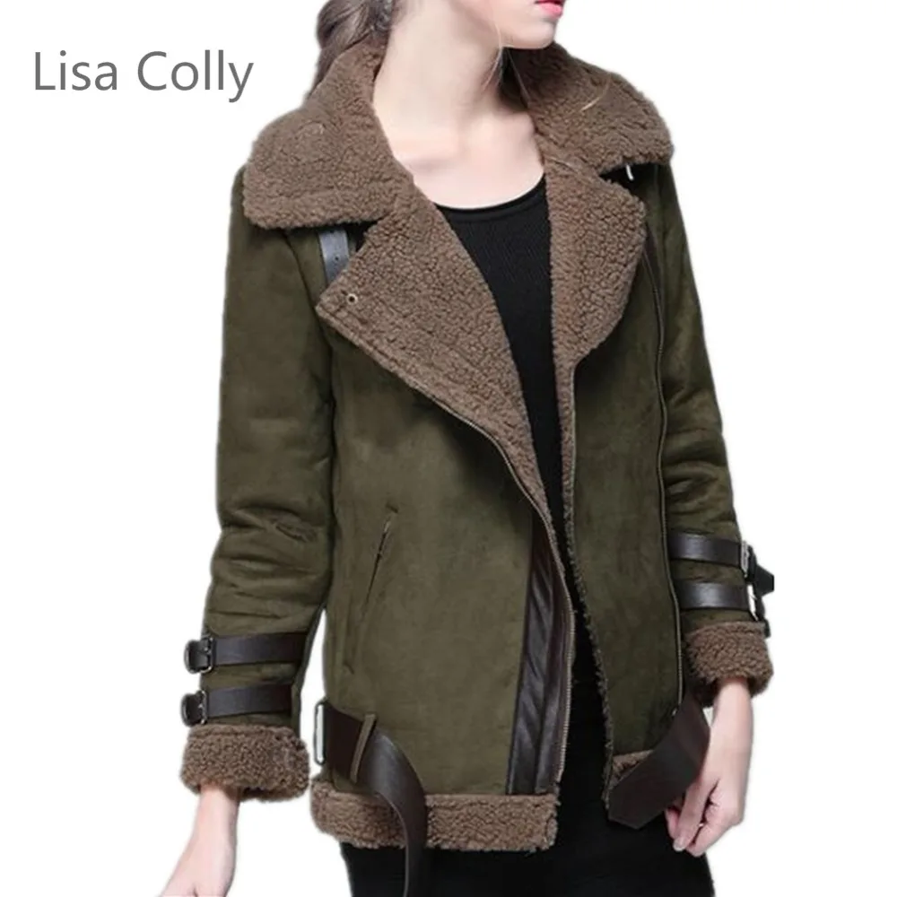 Lisa Colly winter Coat jacket Faux leather suede lamb Faux fur jacket