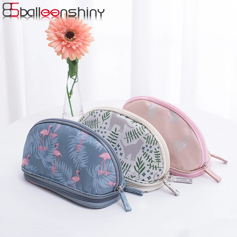 

BalleenShiny Oxford Cosmetic Storage Bags Fresh Printed Double Layer Portable Makeup Gadgets Neaten Organizer Travel Pouch