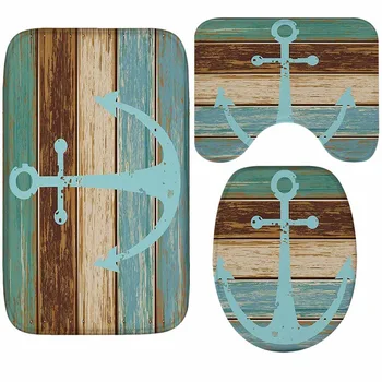 

Honlaker Creative Retro Decorative Bathroom Mat Toilet Rug HD Washing Does Not Fade Flannel Bath Mat Set 3Pcs