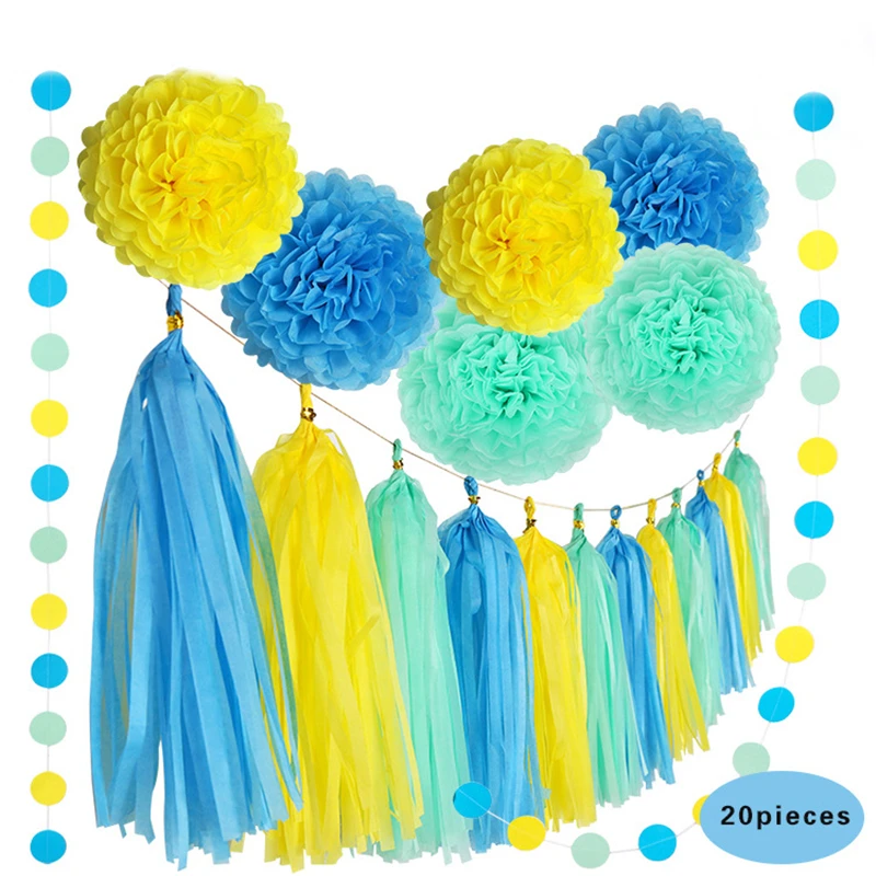 

HAOCHU 20pcs (25cm 30cm) Fresh Mint Green Paper Garland Round Circle Tissue Pom Poms Artificial Flower for Wedding Party Decor