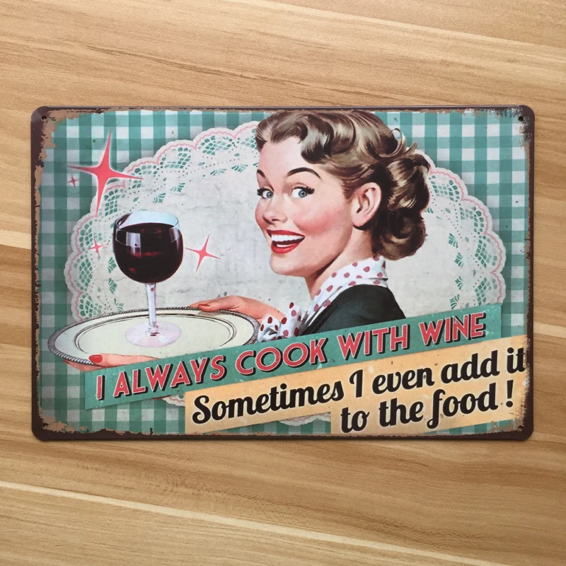 Free ship Wine Lady food Plate Vintage Tin Sign Retro Metal Painting