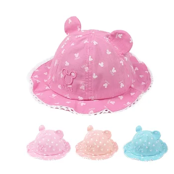 

Lace Panama Baby Hat For Girls Print Baby Girls Hat With Mouse Ears Solid Cotton Toddler Cap Spring Sun Hat Baby Girls Clothing