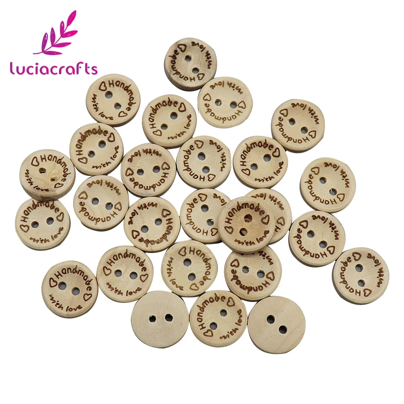 Handmade with Love Naturel en Bois Rond Boutons avec 2 trous 20 mm 2 cm