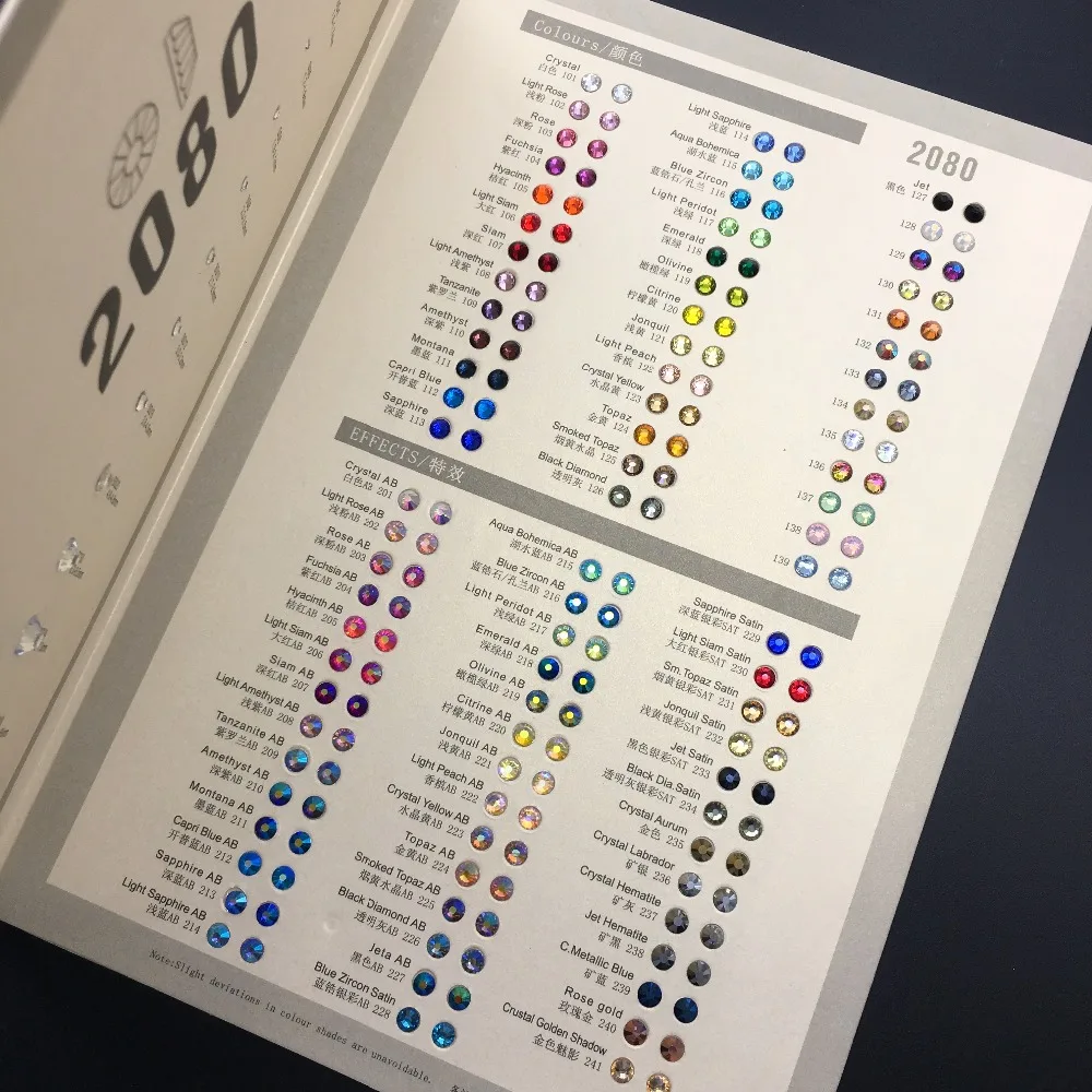 

Flatback Non Hotfix (Hotfix) Glass Crystal Rhinestones Color Card Color Chart Crystals Stones Color Picture Color Plate