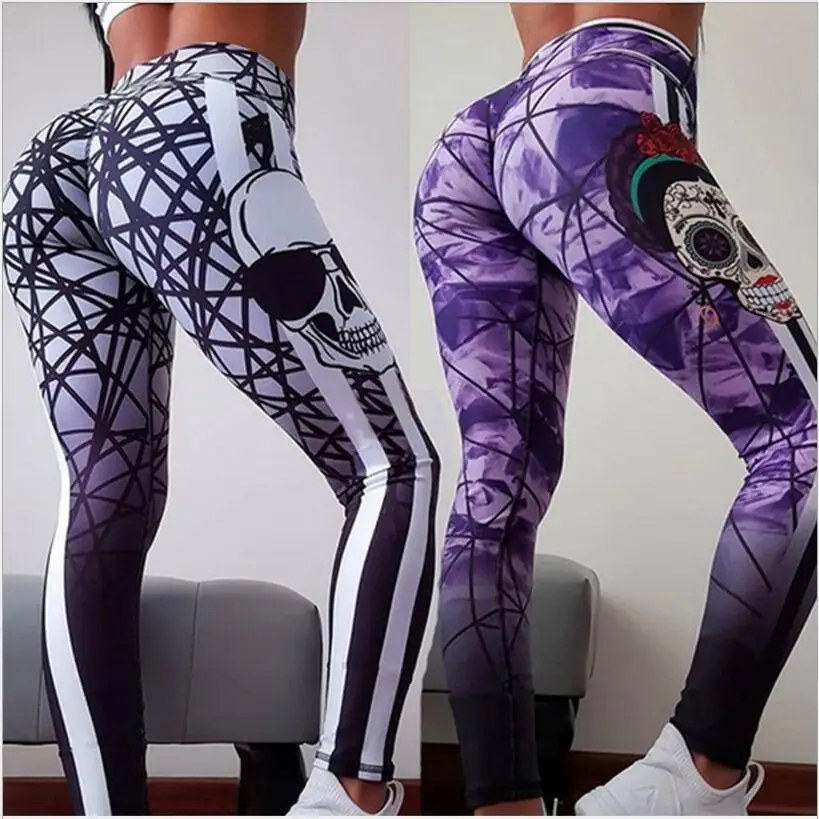 

New Arrival Leggings Women's Skull Head Leggings Digital Print Pants Athletic Trousers Stretch Skinny Girls Push Up Length Pants